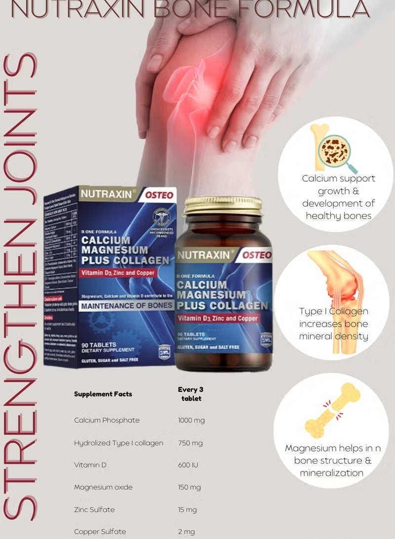 Nutraxin Osteo B-One Formula Calcium Magnesium Plus Collagen, Joint and Bone Health Supplement 90 Tablet - Image 4